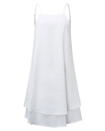 Style Dome Sommerkleid Damen Ärmellos Rückfrei Einfarbig Strand Casual Träger Mini Kleid Weiß-668107 XL - 4