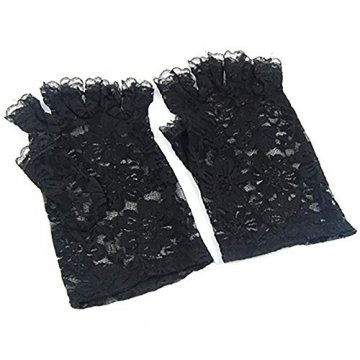Trixes Kurze schwarze fingerlose Burlesque-Handschuhe mit Spitze im Dienstmädchen-Look - 1