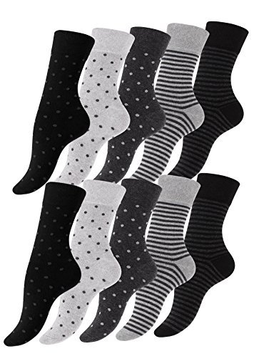 Vincent Creation 10 Paar Süsse Damensocken & Mädchensocken Dot´s and Stripes, Baumwolle - gepunktet und geringelt, Mehrfarbig, 39/42 - 1