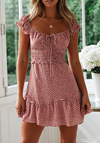 Ybenlover Damen Blumen Sommerkleid High Waist Volant Kleid Vintage Minikleid Strandkleid - 2