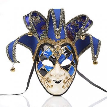 YCWY Masken von Venedig, Vollgesichtsmaske Karneval Maske handgemachte venezianische Partei Karneval Kostüm Maskerade Maske Joker Maske,Blue - 1
