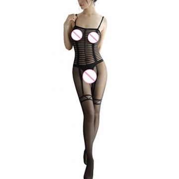 Baby Dolls Sexy, LANSKIRT Sexy Netzstrümpfe Bodysuit mit offenem Schritt Nachtwäsche Dessous-Frauen Overalls Bodysuit Nachtwäsche Schwarz - 2