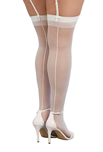 Dreamgirl Women's Plus-Size Moulin Thigh High Stockings, White, One Size Queen - 1