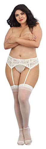 Dreamgirl Women's Plus-Size Moulin Thigh High Stockings, White, One Size Queen - 7