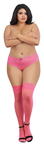 Dreamgirl Women's Plus-Size Sheer Thigh-High Stockings with Silicone Lace Top, Neon Pink, Queen - 3