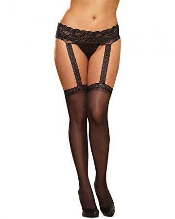 Dreamgirl Women's Plus-Size Verona Hosiery Garter with Attached Thigh Highs, Black, One Size Queen - 1