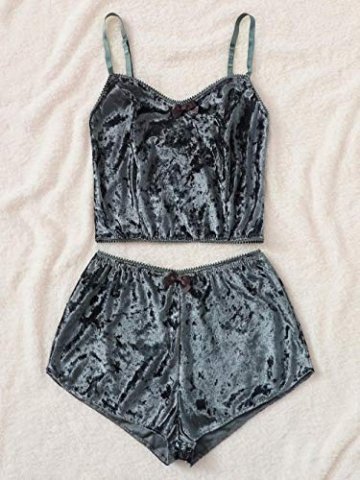 LSJSN Schlafanzug Frauen Sexy Velvet Zweiteiliges Dessous Top + Shorts Nachtwäsche Spitze Nachtwäsche Unterwäsche Pyjama Chemise Sets-Grey_L - 1