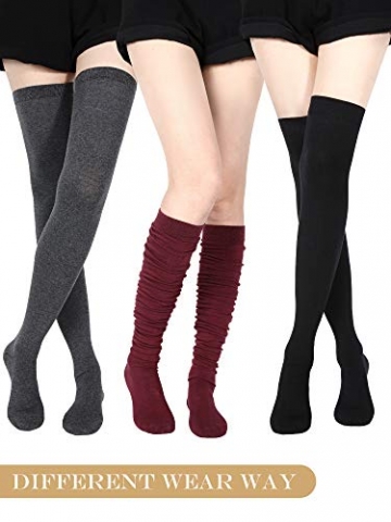 SATINIOR Extra Lange Socken Oberschenkelhohe Baumwollsocken Extra lange Stiefelstrümpfe für Mädchen Frauen (Black, Dark Grey, Wine Red, 3) - 5