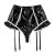 TiaoBug Damen Lack Leder Hot Pants High Waist Ouvert-Slip Bikini Hose Hipster Mini Slip mit Rüschen mit Strumpfhalter Gothic GoGo Outfits Kostüm Schwarz XL - 3