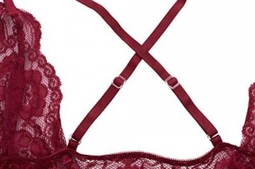Yidarton Damen Nachtkleid Sexy Babydoll Dessous Set Erotik Lingerie V-Ausschnitt Kleid Spitze Unterwäsche (L, Rot) - 3