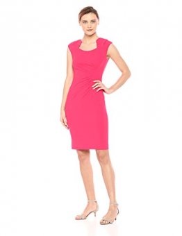 Calvin Klein Damen Cap-Sleeve Side-Ruched Sheath Dress Kleid, Lipstick, 34 - 1