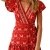 ECOWISH Damen Kleider Boho Vintage Sommerkleid V-Ausschnitt A-Linie Minikleid Swing Strandkleid mit Gürtel 045 Rot XL - 1