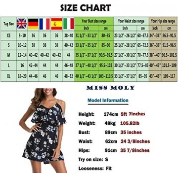 Miss Moly Damen Jumpsuit Ärmellos Sommerkleid Blumenmuster Mini Schulter, Strandkleid,Marine,X-Small(DE 36) - 7