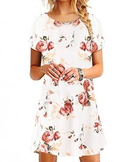 YOINS Damen Kleider Tunika Tshirt Kleid Kurzarm MiniKleid Sommerkleid für Damen Brautkleid Maxikleid Rundhals - 1
