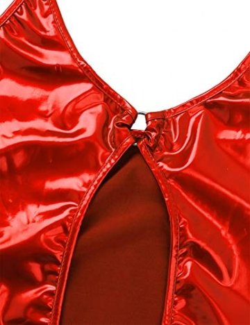iiniim Damen Body Wetlook Badeanzug Bikini Tankini Einteiler Bodysuit Overall Stringbody Metallic Schwimmanzug Rot Einheitsgröße - 2
