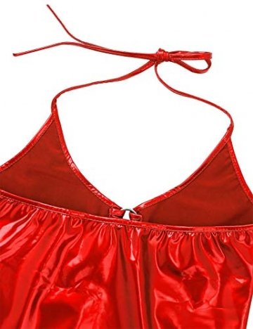 iiniim Damen Body Wetlook Badeanzug Bikini Tankini Einteiler Bodysuit Overall Stringbody Metallic Schwimmanzug Rot Einheitsgröße - 4