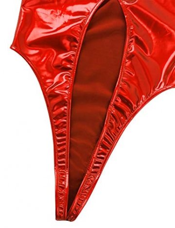 iiniim Damen Body Wetlook Badeanzug Bikini Tankini Einteiler Bodysuit Overall Stringbody Metallic Schwimmanzug Rot Einheitsgröße - 7