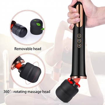 Handheld Massagegerät Vibration, Wireless Silikon Massager Wand mit 10 Vibrationsmodi, Wasserdicht Massagestab für Hals Schulter Muskel Nacken, USB Wiederaufladbar, Schwarz (MHERWEG) - 5