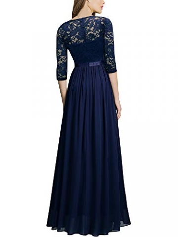 MIUSOL Abendkleider Damen Elegant Vintage Hochzeit Spitze Chiffon Faltenrock Prom Langes Kleid Navy Blau L - 4