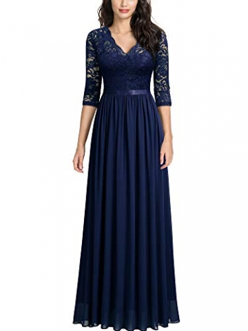 MIUSOL Abendkleider Damen Elegant Vintage Hochzeit Spitze Chiffon Faltenrock Prom Langes Kleid Navy Blau L - 5
