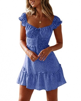Ybenlover Damen Blumen Sommerkleid High Waist Volant Kleid Vintage Minikleid Strandkleid, Blau, M - 1