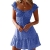 Ybenlover Damen Blumen Sommerkleid High Waist Volant Kleid Vintage Minikleid Strandkleid, Blau, M - 1