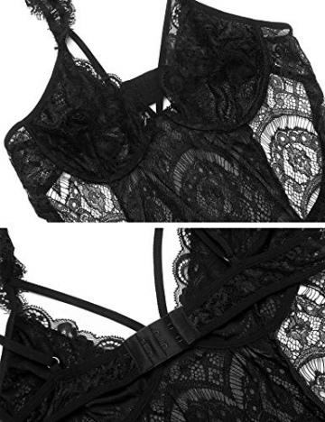 Lucyme Erotik Reizwäsche Bodysuit Sexy Dessous Set Damen Body Tiefer V-Ausschnitt Spitze Erotische Unterwäsche Frauen, Schwarz, XXL - 6