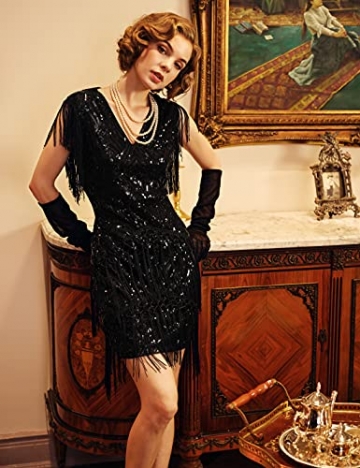 BABEYOND 1920s Charleston Kleid Mini Damen Vintage Gatsby Kostüm Flapper 20er Jahre Cocktailkleid (Schwarz, XS) - 5