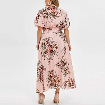Plus Size Maxikleider Mode Sommerkleid Damen Blumendruck V-Ausschnitt Abendkleid Kurzarm Freizeitkleid Kurzärmliges Kleid mit für in Übergröße Schönes Tunikakleid Partykleid - 2