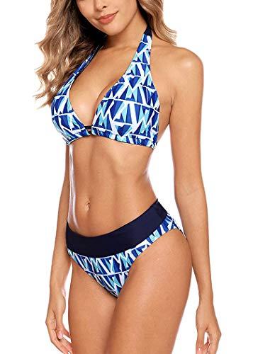 Aidotop Damen Bikini Set Triangel Badeanzug Strand Ties Zweiteiliger Bademode Bikinihose（Blue Geometry,M - 3