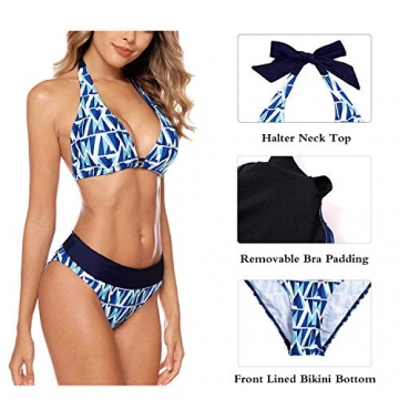 Aidotop Damen Bikini Set Triangel Badeanzug Strand Ties Zweiteiliger Bademode Bikinihose（Blue Geometry,M - 4