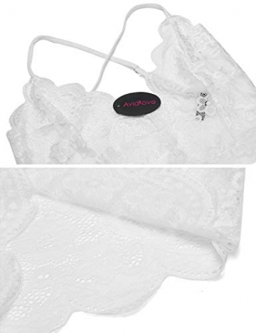Avidlove Damen Body Sexy Dessous Spitzen Bodysuit Transparentes Teddy Babydoll V-Ausschnitt Reizwäsche Lingerie Negligee Weiß S - 5