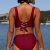 Beachsissi Damen Hoch taillierte Badeanzüge Criss Cross Drawstring Side Bikini Sets Lace Up 2 Stück Badeanzüge, Wine, M - 2