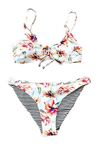 CUPSHE Blumen und Streifen Beidseitig Bikini, Mehrfarbig, S - 2