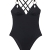 CUPSHE Damen Badeanzug mit Ringen Triangel Cutout Monokini Crossback Tiefer Rückenausschnitt Einteilige Bademode Swimsuit Schwarz S - 2