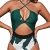 CUPSHE Damen Badeanzug Neckholder Schnürung Monokini Tropischer Blätterprint Crossover Einteilige Bademode Swimsuit Grün L - 1