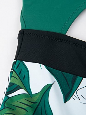 CUPSHE Damen Badeanzug Neckholder Schnürung Monokini Tropischer Blätterprint Crossover Einteilige Bademode Swimsuit Grün L - 7