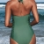 CUPSHE Damen Badeanzug Neckholder V Ausschnitt Bralette Seitliche Raffungen Einteilige Bademode Swimsuit Grün L - 2