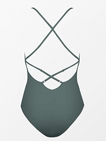 CUPSHE Damen Badeanzug Tiefer V Ausschnitt Lace Up Monokini Figurformend Unifarben Gerippte Einteilige Bademode Swimsuit Eden S - 6