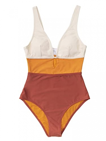 CUPSHE Damen Badeanzug Tiefer V Ausschnitt Monokini Colorblock Riemchen Einteilige Bademode Swimsuit Mehrfarbig L - 2