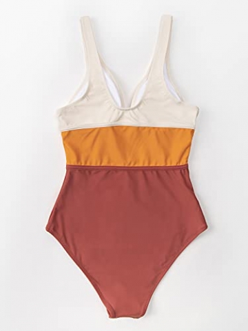 CUPSHE Damen Badeanzug Tiefer V Ausschnitt Monokini Colorblock Riemchen Einteilige Bademode Swimsuit Mehrfarbig L - 4