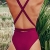 CUPSHE Damen Badeanzug Tiefer V Ausschnitt Monokini Selbstbindung Einfarbig Einteilige Bademode Swimsuit Amarant L - 3