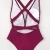 CUPSHE Damen Badeanzug Tiefer V Ausschnitt Monokini Selbstbindung Einfarbig Einteilige Bademode Swimsuit Amarant L - 4