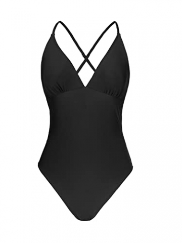 CUPSHE Damen Badeanzug Triangel V Ausschnitt Monokini Zierausschnitten Überkreuztes Rückendesign Figurformend Einteilige Bademode Swimsuit Schwarz XL - 5
