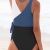 CUPSHE Damen Badeanzug V Ausschnitt Wickeloptik Monokini Farbblock Geknotete Einteilige Bademode Swimsuit Blau XL - 2