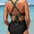 CUPSHE Damen Badeanzug Wickel Push Up Bademode Raffung Bauchweg Cut Out Einteilige Strandmode Swimsuit Grün/Schwarz XL - 2