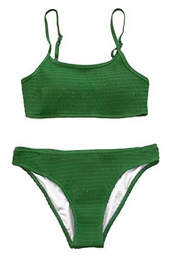 CUPSHE Damen Bikini Set Bandeau Geraffter Bikini Bademode Low Waist Gesmokter Zweiteiliger Badeanzug Swimsuit Grün L - 2