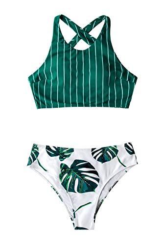 CUPSHE Damen Bikini Set Bustier Bikini mit gekreuztem Rückendetail Zweiteiliger Badeanzug Grün L - 2