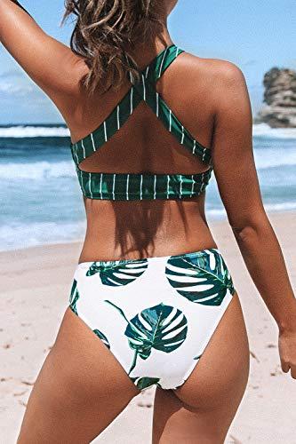 CUPSHE Damen Bikini Set Bustier Bikini mit gekreuztem Rückendetail Zweiteiliger Badeanzug Grün L - 3