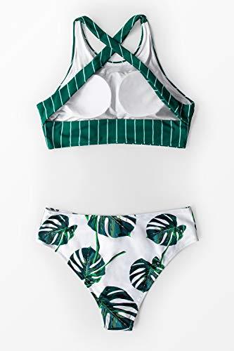 CUPSHE Damen Bikini Set Bustier Bikini mit gekreuztem Rückendetail Zweiteiliger Badeanzug Grün L - 4